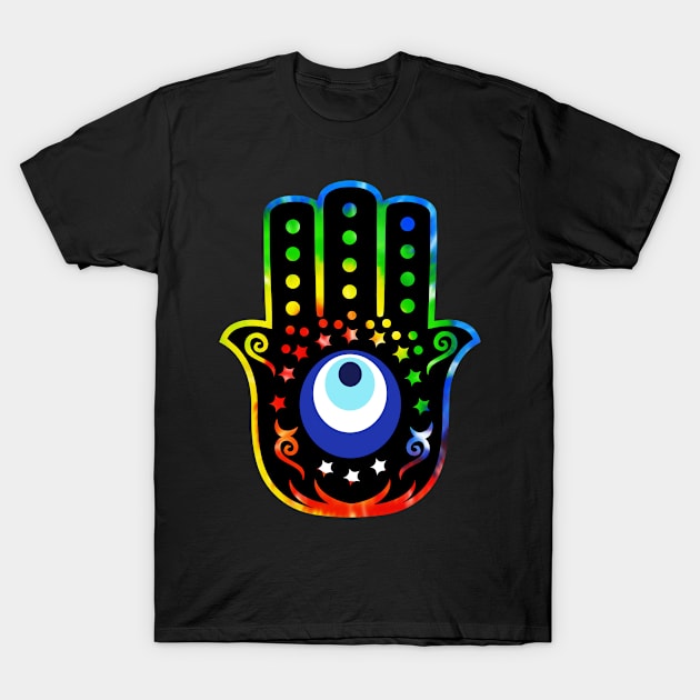 Hand of Hamsa Tie Dye Evil Eye T-Shirt by livania